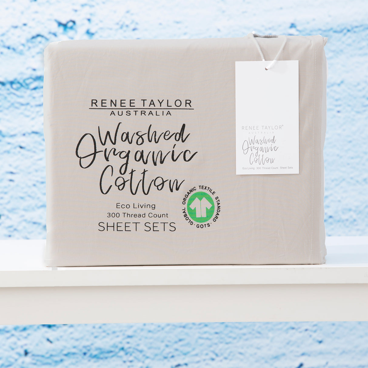 Renee Taylor 300 TC 100 % Organic Cotton Sheet Set King Single Moonbeam