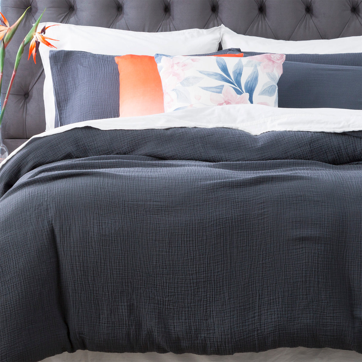 Solana Washed Cotton Textured  European P/Case Blue