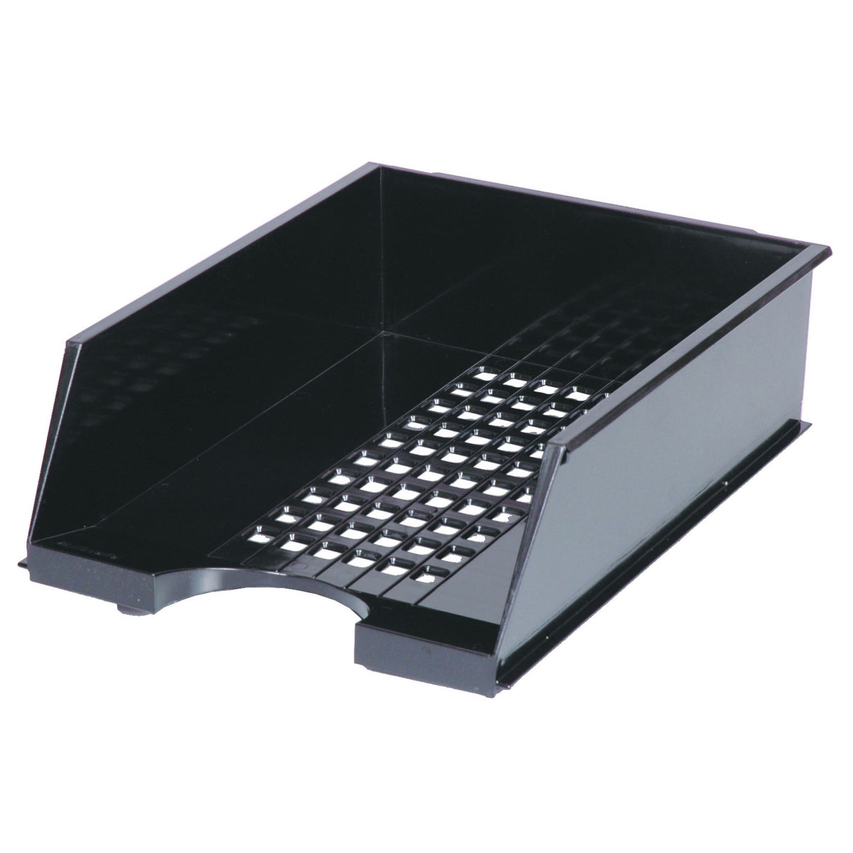 Esselte Jumbo A4 Document Tray in black with lattice design, stackable and high enough for enhanced document storage.