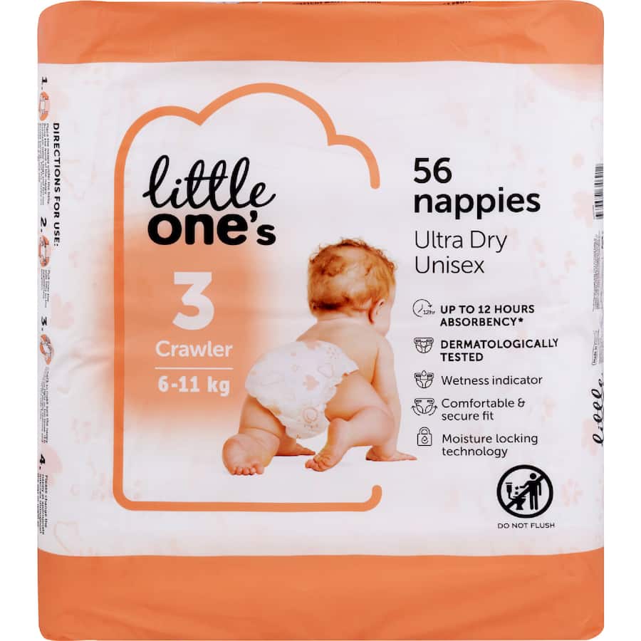 Little One's Bulk Nappies Crawler Boys & Girls 6-11kg Size 3 56pack