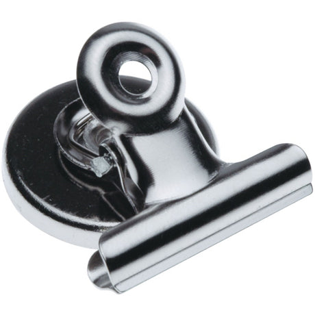 Esselte 30mm round magnetic letter clip with a strong spring for secure gripping on metal surfaces.