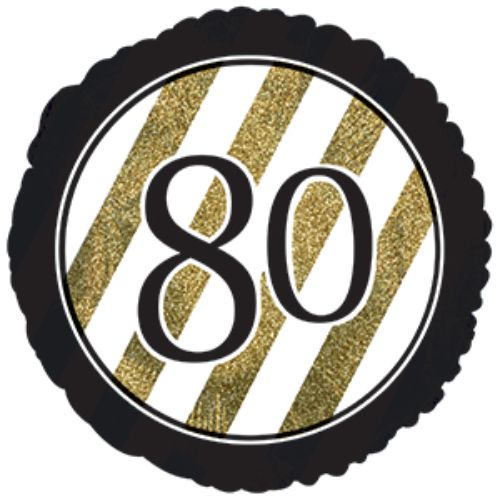 17-inch black and gold glitter balloon celebrating an 80th birthday with a joyful 'Happy 80th Birthday' message.