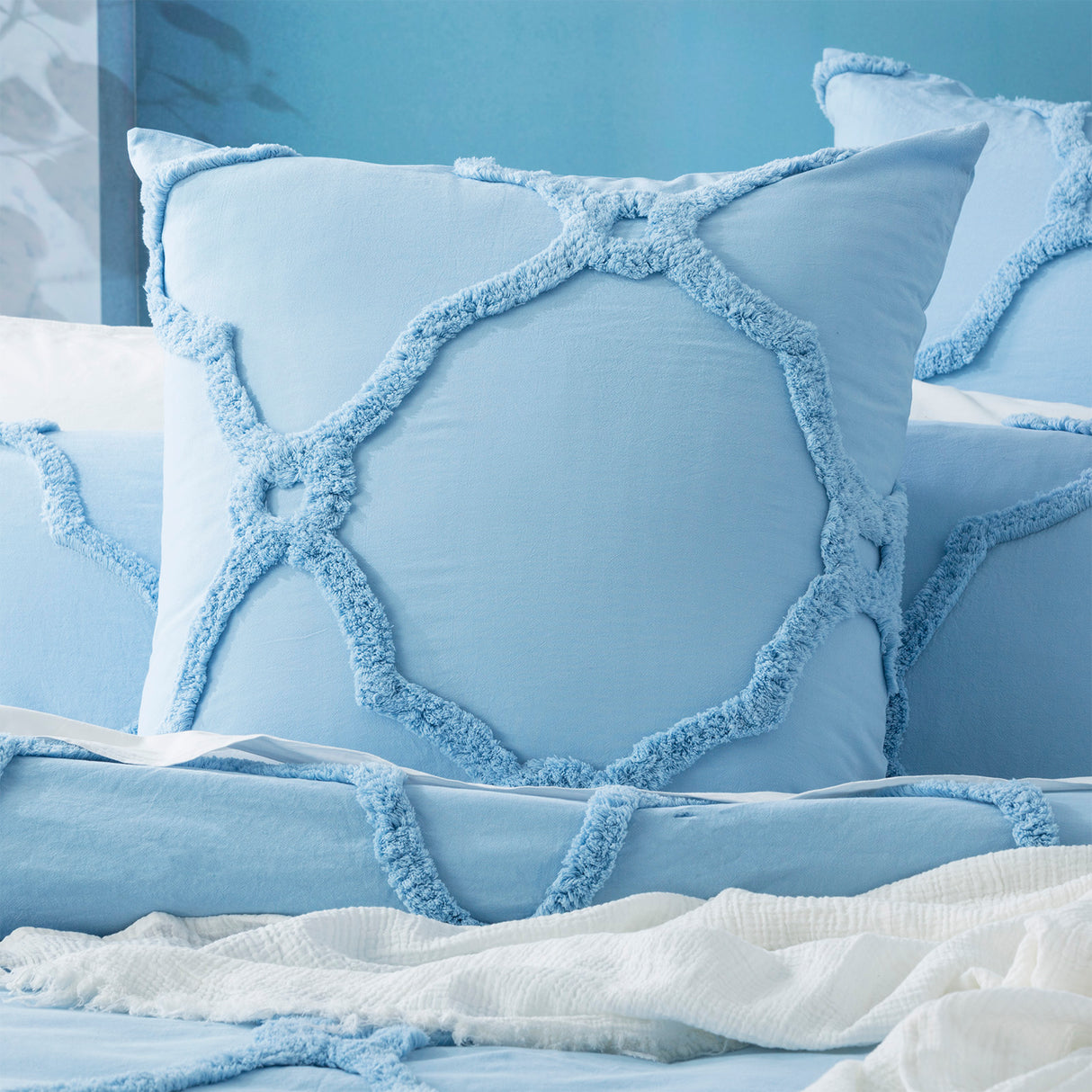 Moroccan 100% Cotton Vintage washed Tufted Quilt / Duvet cover set Queen Sky