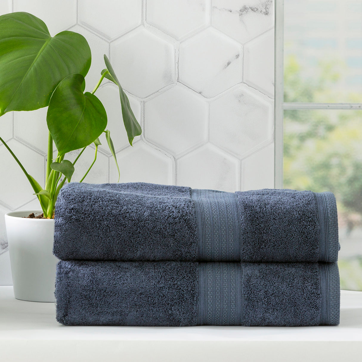 Renee Taylor Stella 650 GSM Super Soft Bamboo Cotton 2 Pack Bath Sheet Indigo