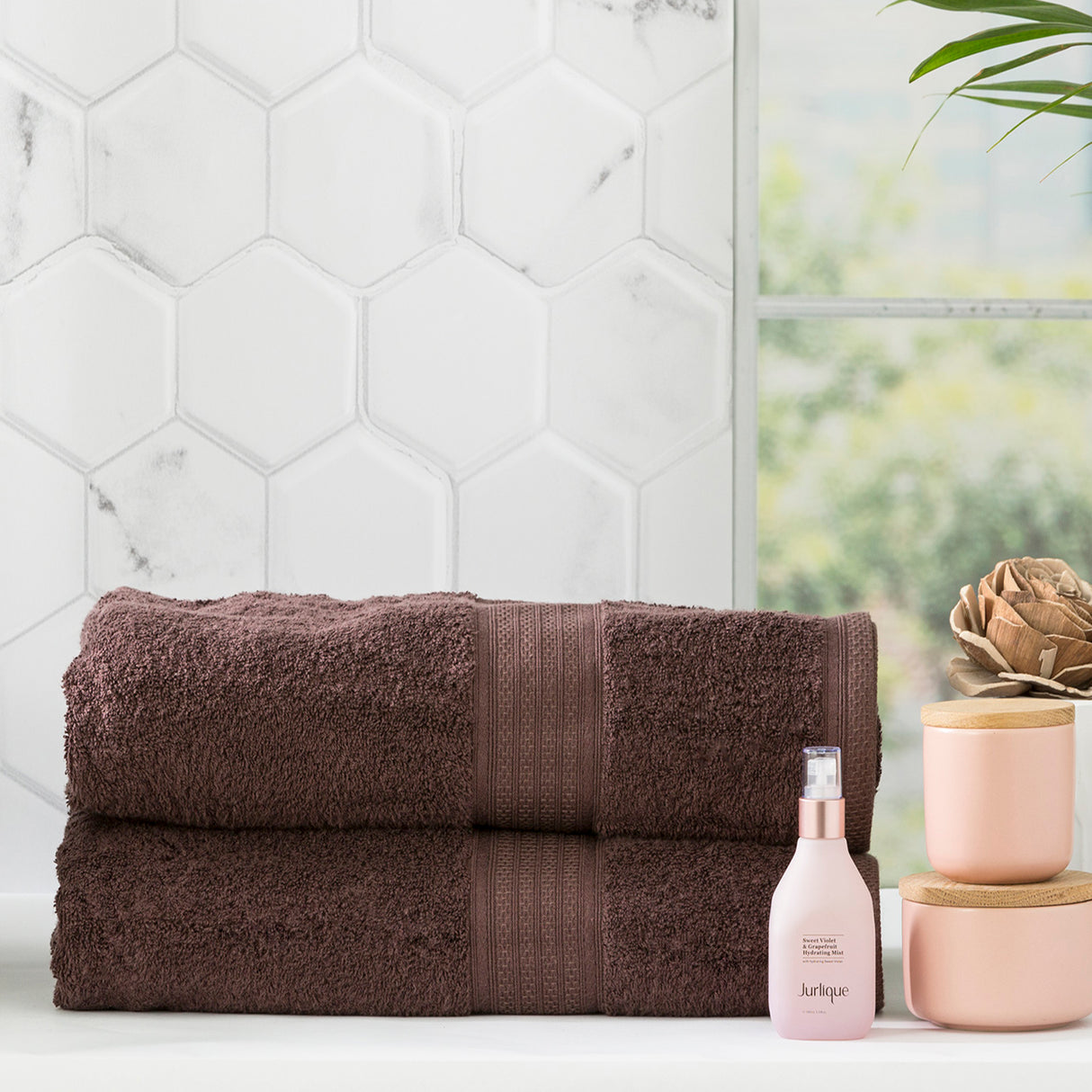 Renee Taylor Stella 650 GSM Super Soft Bamboo Cotton 2 Pack Bath Sheet Cocoa