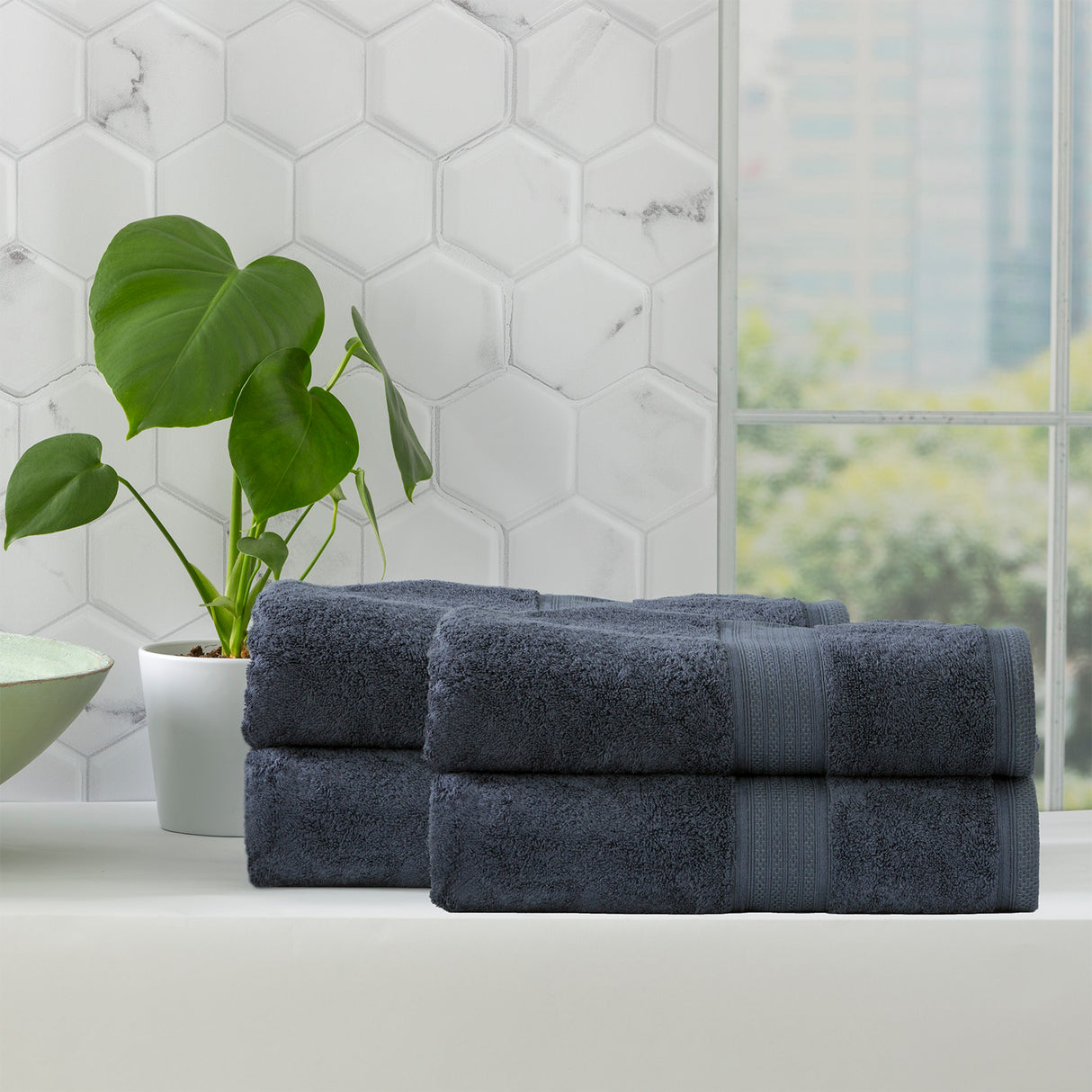 Renee Taylor Stella 650 GSM Super Soft Bamboo Cotton 4 Pack Bath Sheet Indigo