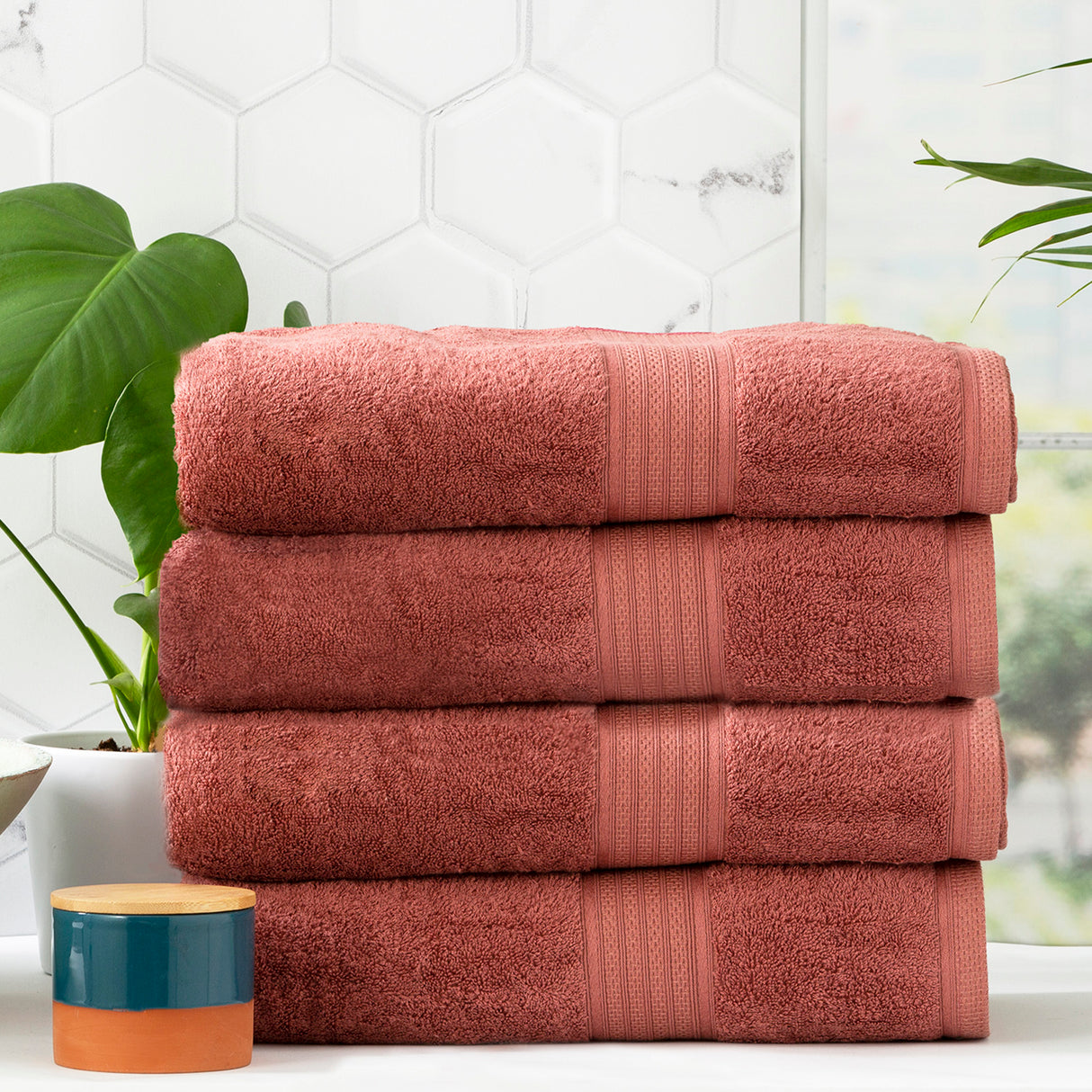 Renee Taylor Stella 650 GSM Super Soft Bamboo Cotton 4 Piece Bath Towel Brick