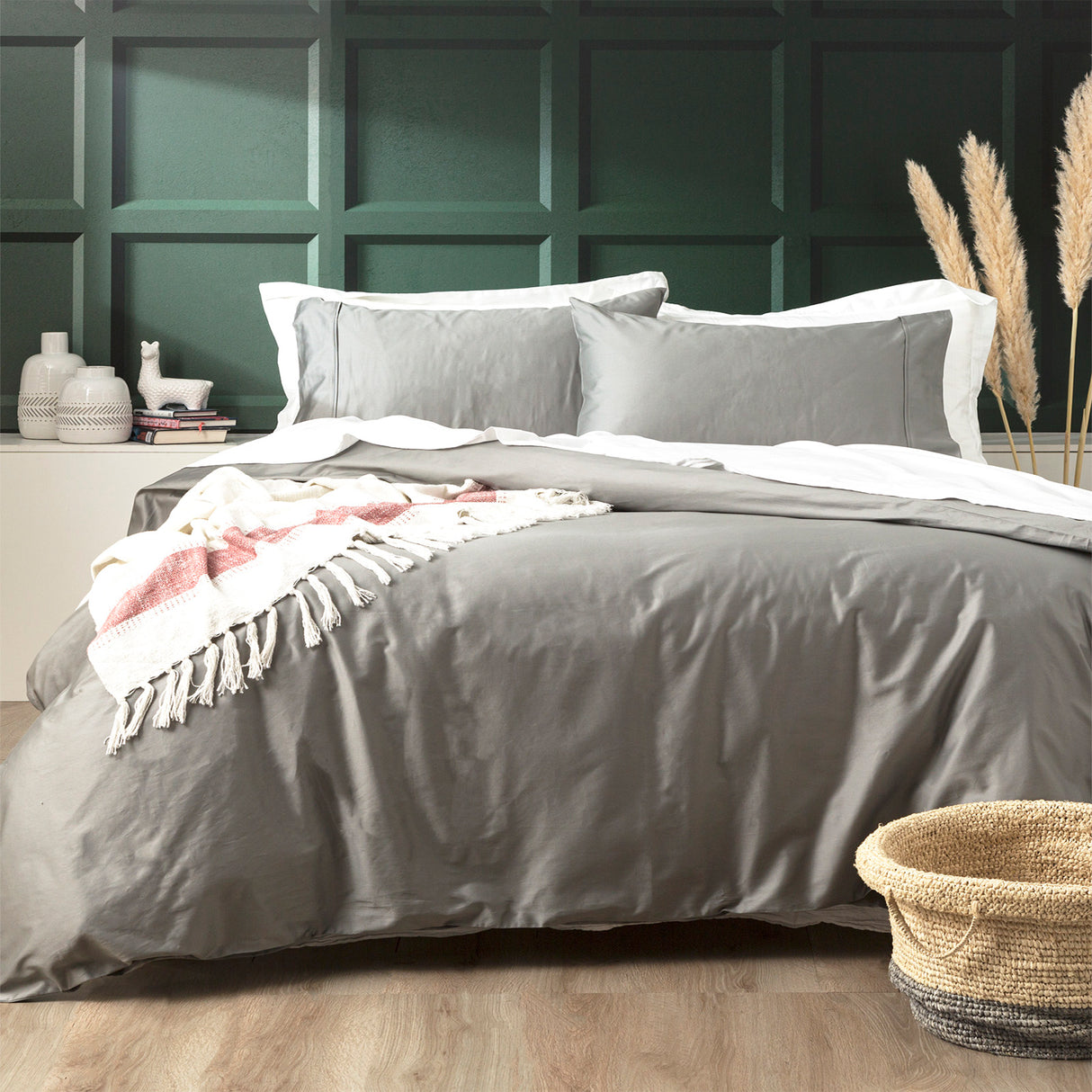500 TC Natural Bamboo Cotton Quilt / Duvet Cover set Super King Charcoal