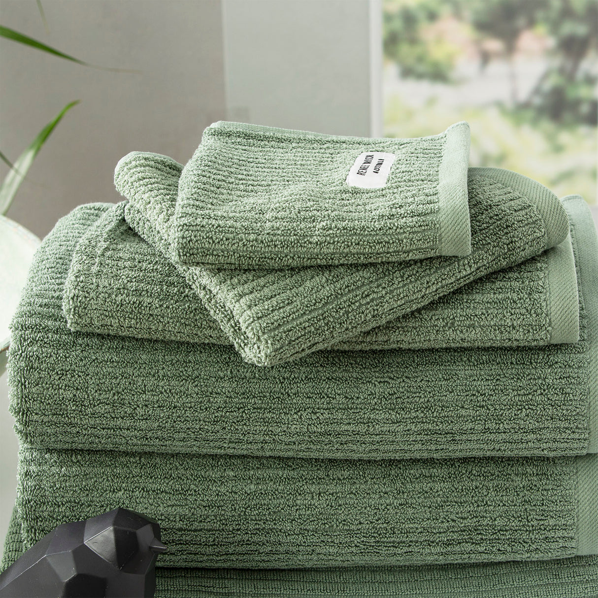 Renee Taylor Cobblestone 650 GSM Cotton Ribbed Towel Packs 5 Piece Sage