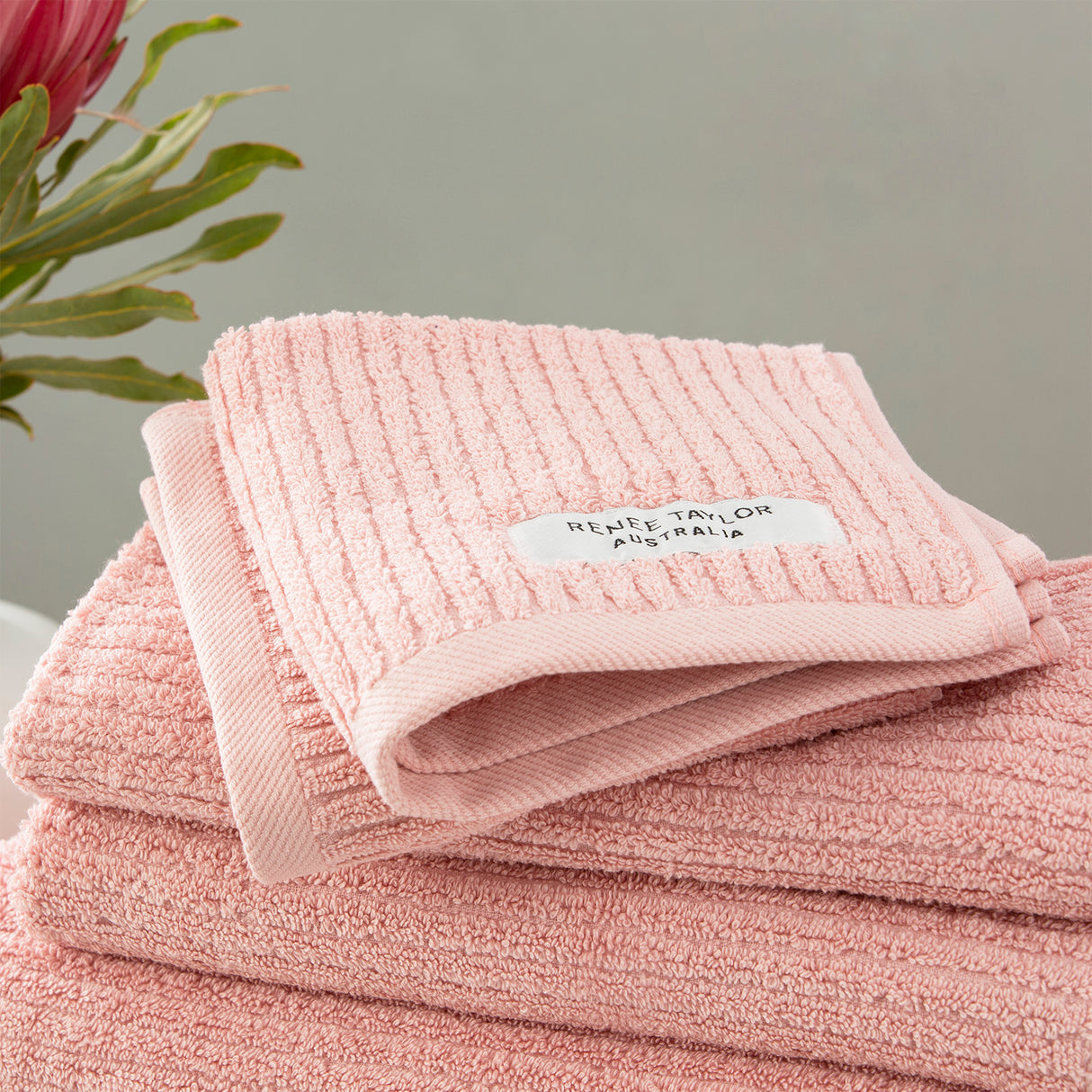 Cobblestone 650 GSM Cotton Ribbed Towel Packs 4 Piece Bath Towel Blush
