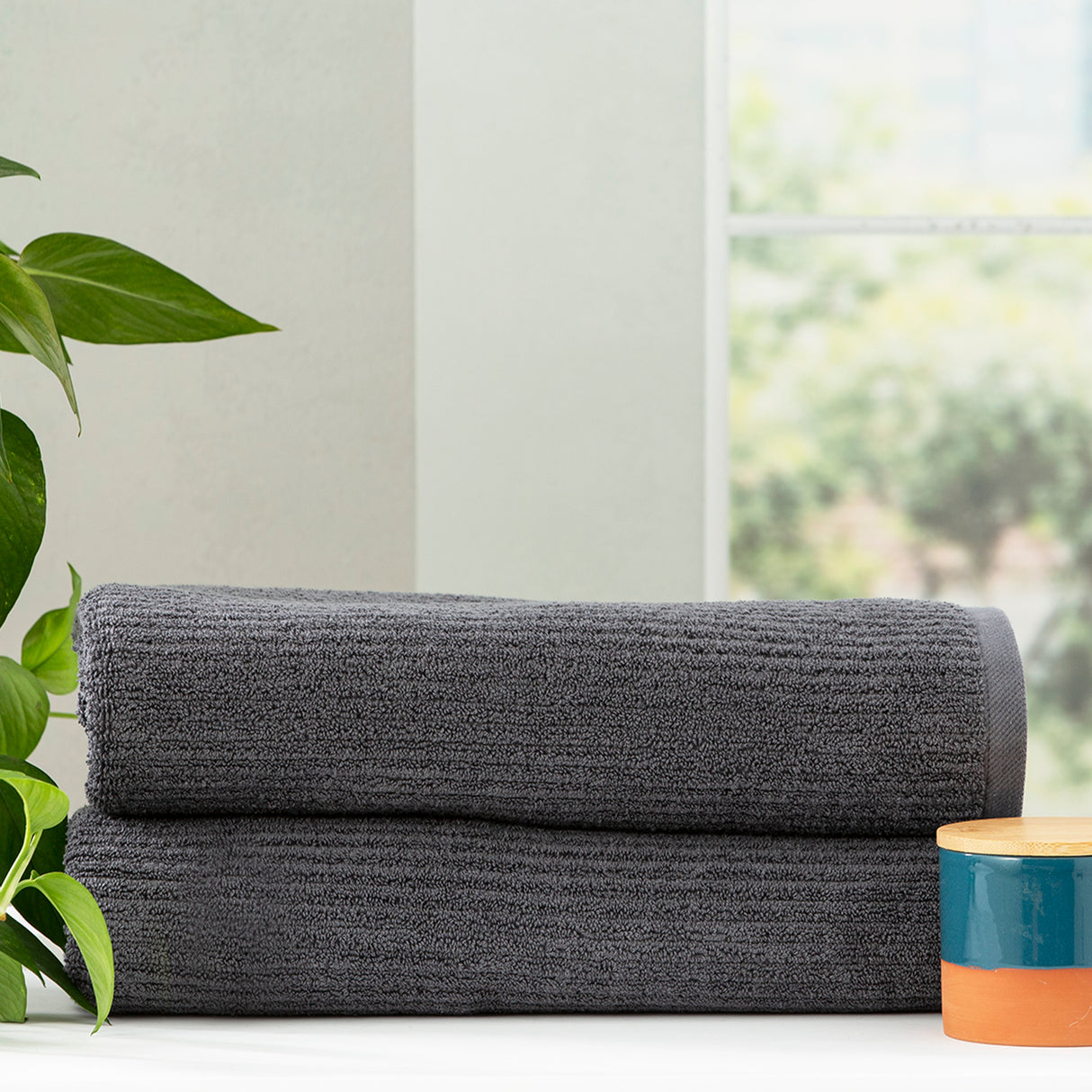 Cobblestone 650 GSM Cotton Ribbed Towel Packs 2 Pack Bath Sheet Platinum