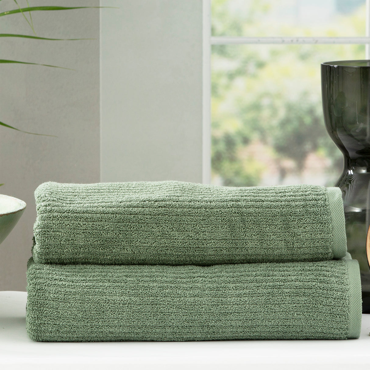 Cobblestone 650 GSM Cotton Ribbed Towel Packs 2 Pack Bath Sheet Sage