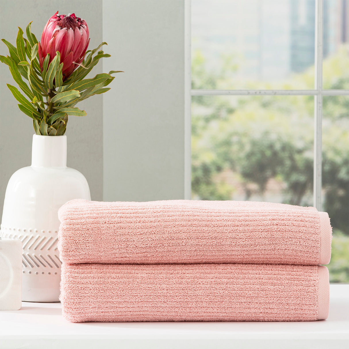 Cobblestone 650 GSM Cotton Ribbed Towel Packs 2 Pack Bath Sheet Blush