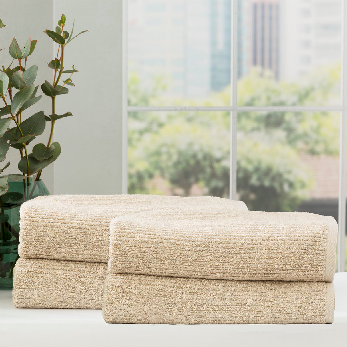 Cobblestone 650 GSM Cotton Ribbed Towel Packs 4 Pack Bath Sheet Stone