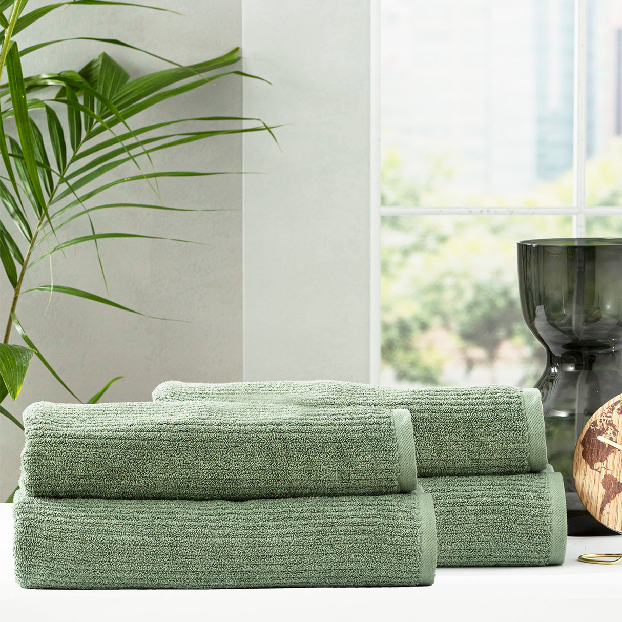 Cobblestone 650 GSM Cotton Ribbed Towel Packs 4 Pack Bath Sheet Sage