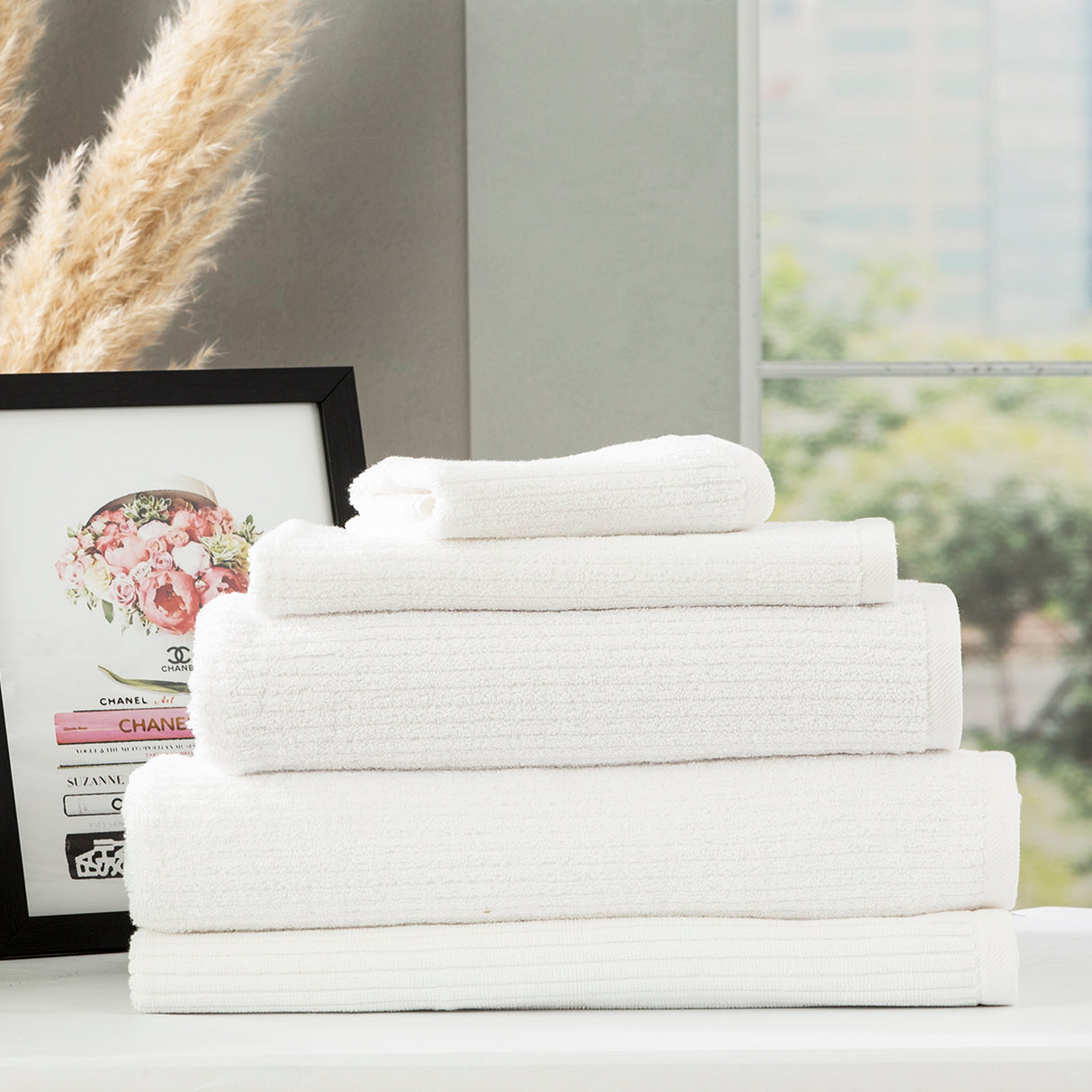 Renee Taylor Cobblestone 650 GSM Cotton Ribbed Towel Packs 5 Piece White