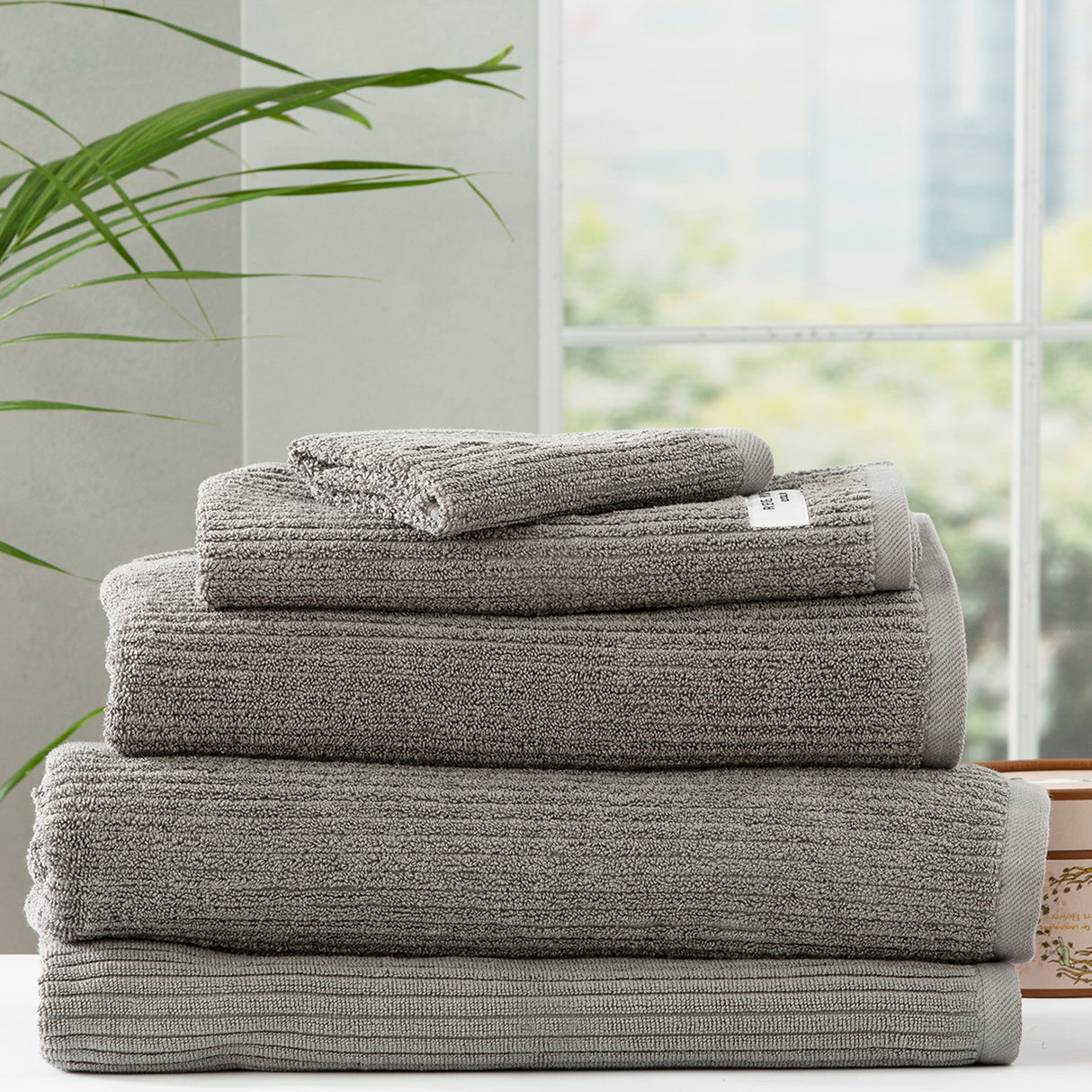 Renee Taylor Cobblestone 650 GSM Cotton Ribbed Towel Packs 5 Piece Granite