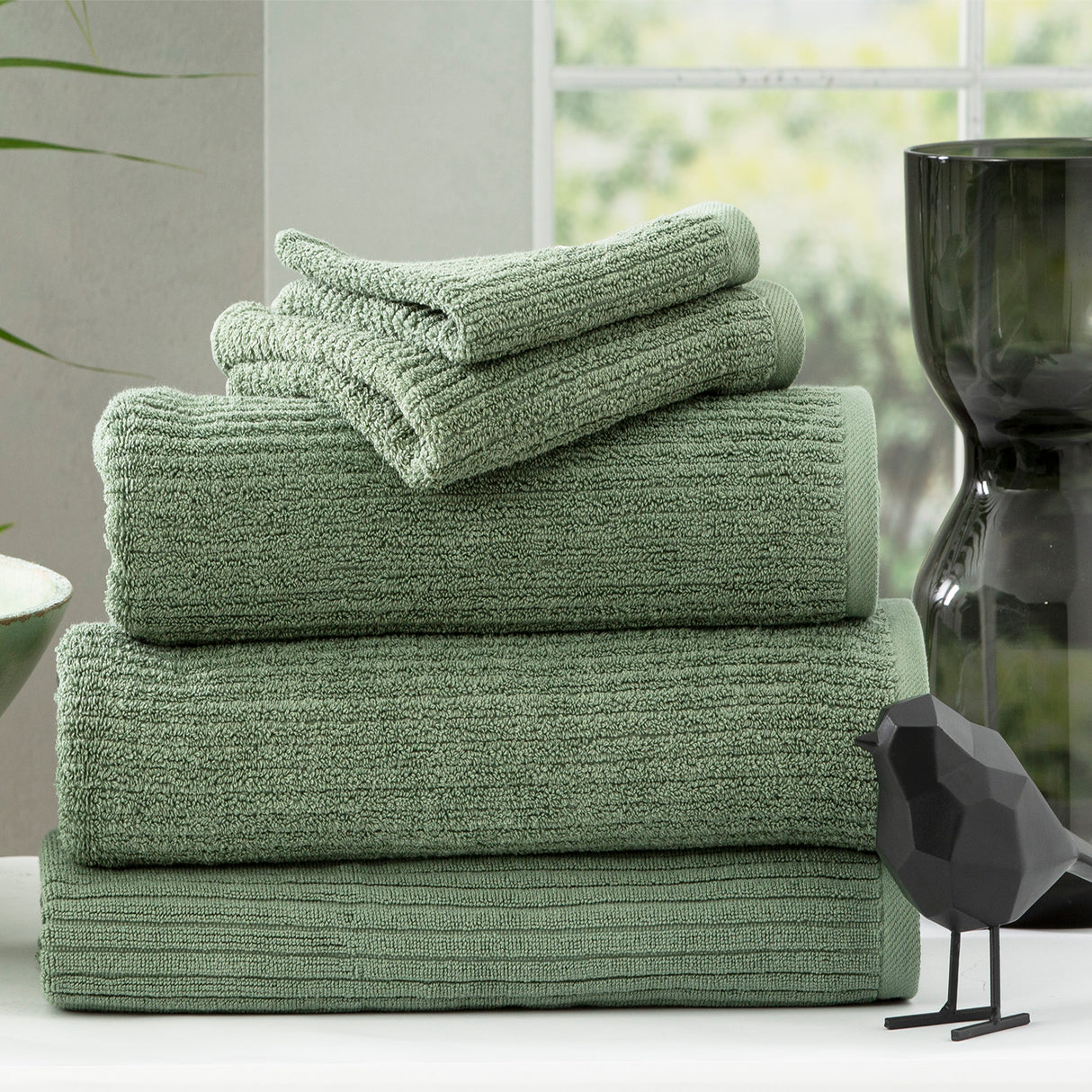 Renee Taylor Cobblestone 650 GSM Cotton Ribbed Towel Packs 5 Piece Sage