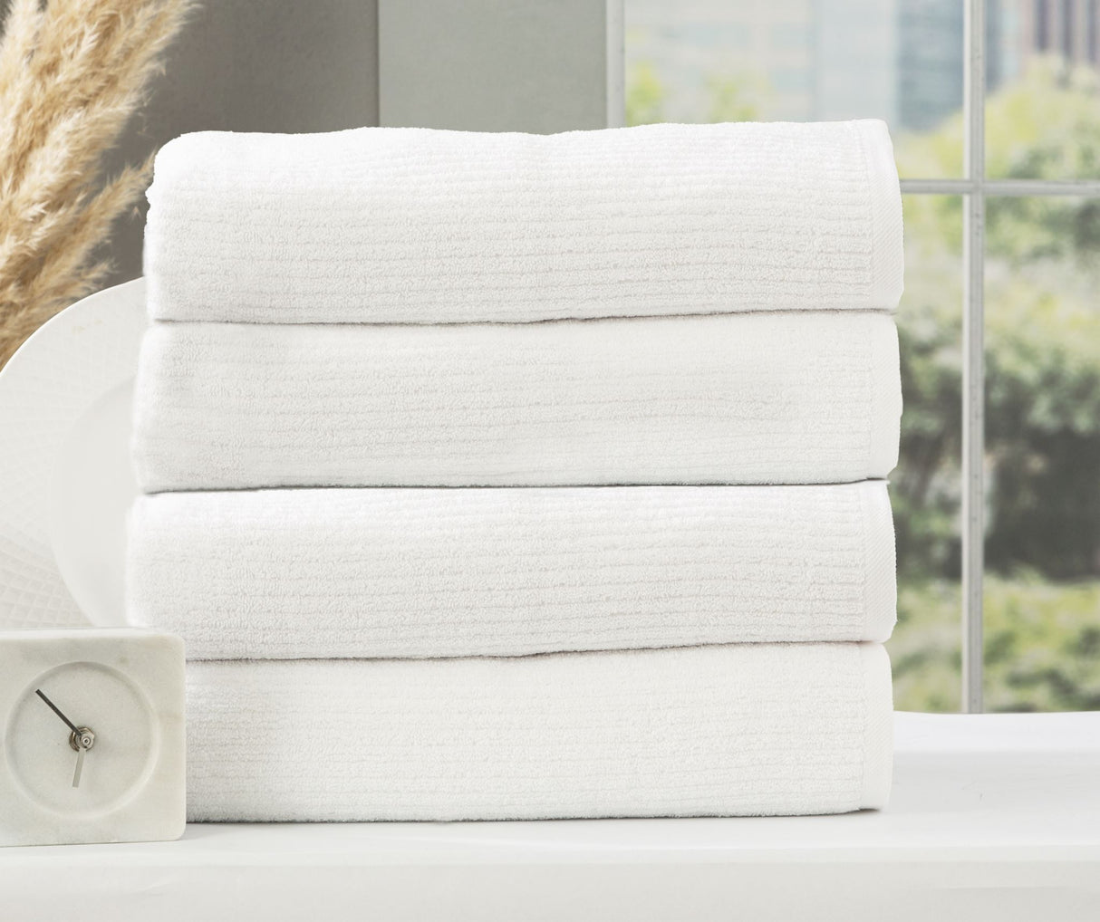 Cobblestone 650 GSM Cotton Ribbed Towel Packs 4 Piece Bath Towel White