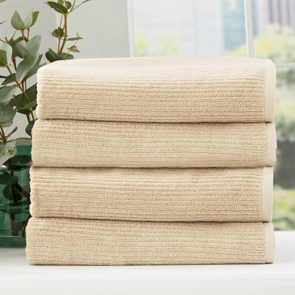 Cobblestone 650 GSM Cotton Ribbed Towel Packs 4 Piece Bath Towel Stone