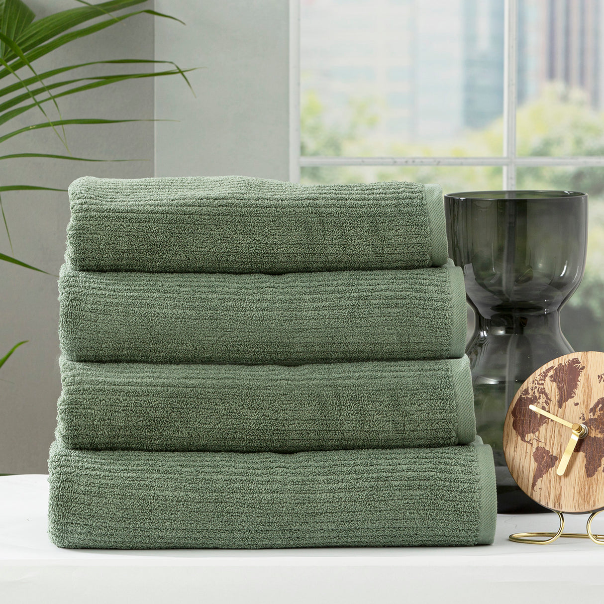 Cobblestone 650 GSM Cotton Ribbed Towel Packs 4 Piece Bath Towel Sage