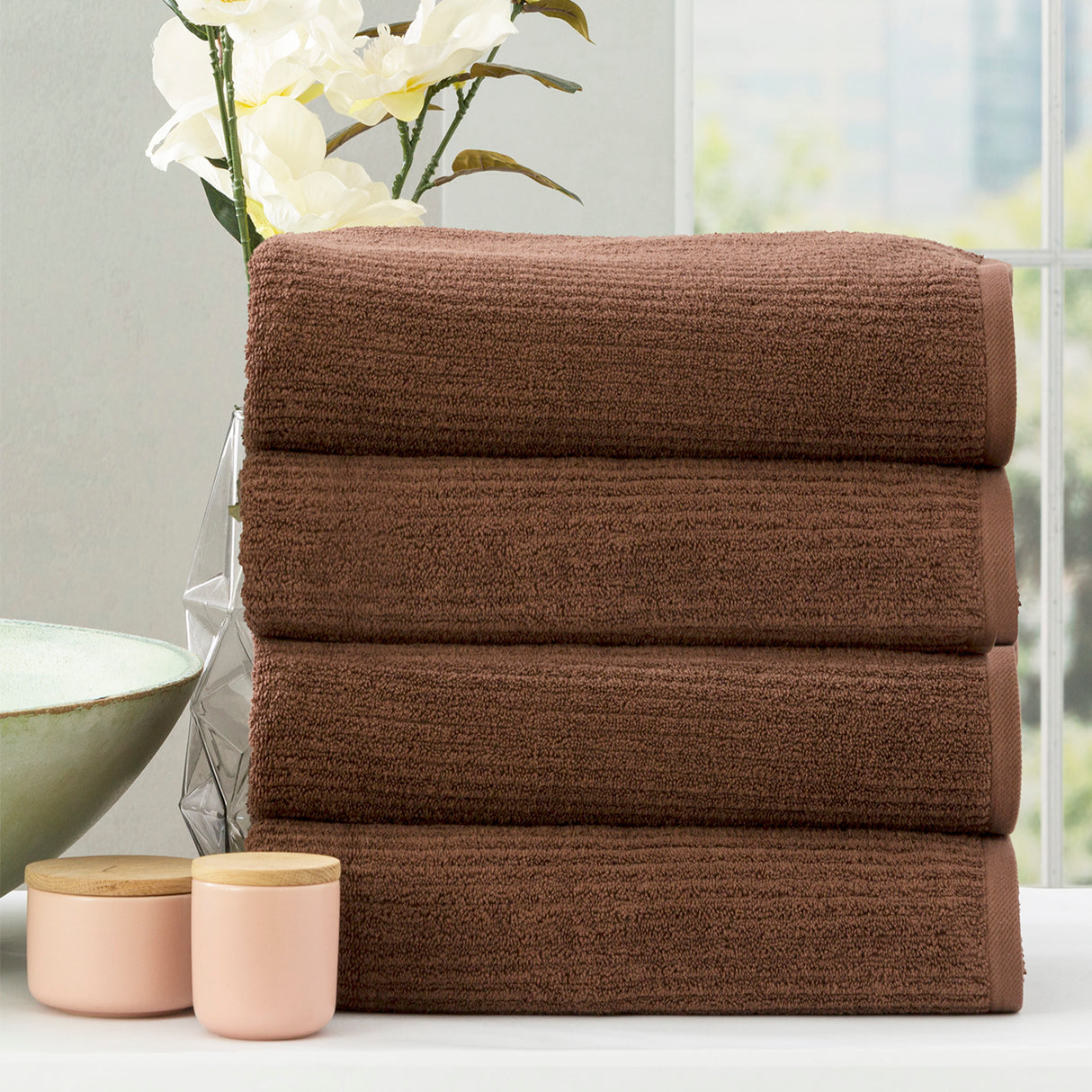 Cobblestone 650 GSM Cotton Ribbed Towel Packs 4 Piece Bath Towel Toffee