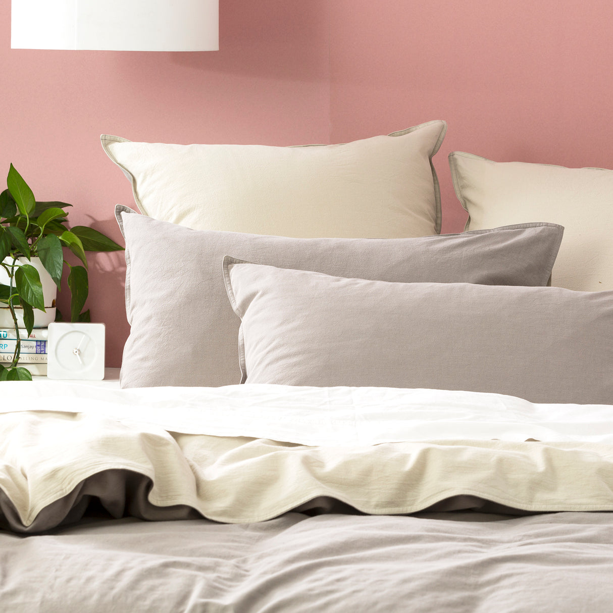 Essentials Vintage stone washed reversible Quilt / Duvet cover set King Charcoal