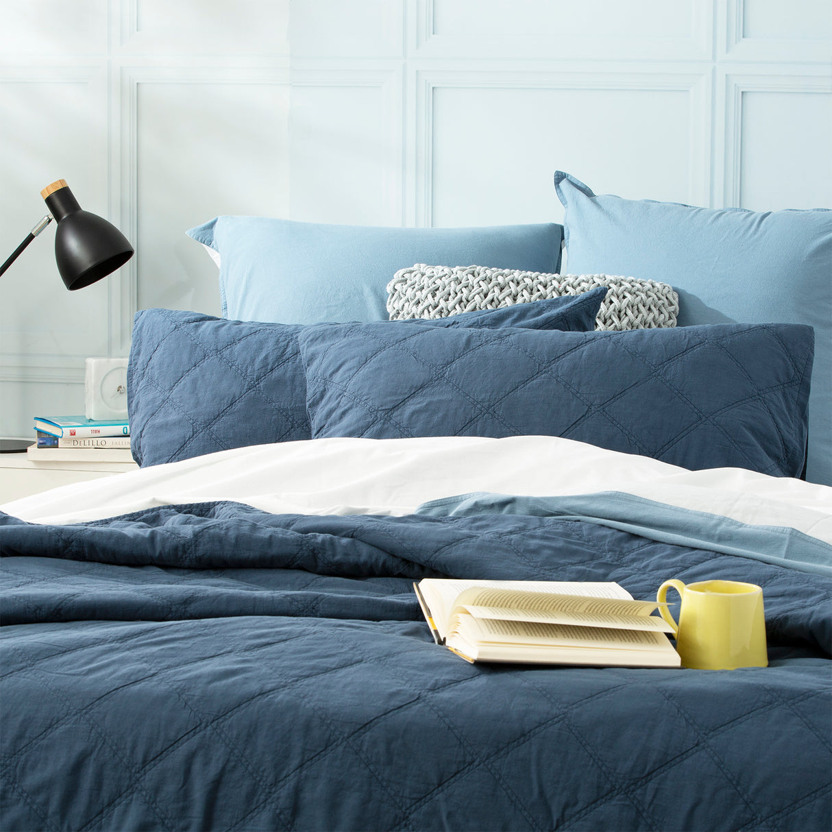 Attwood Vintage Stone Washed Cotton Quilted Coverlet set Queen/King Ink