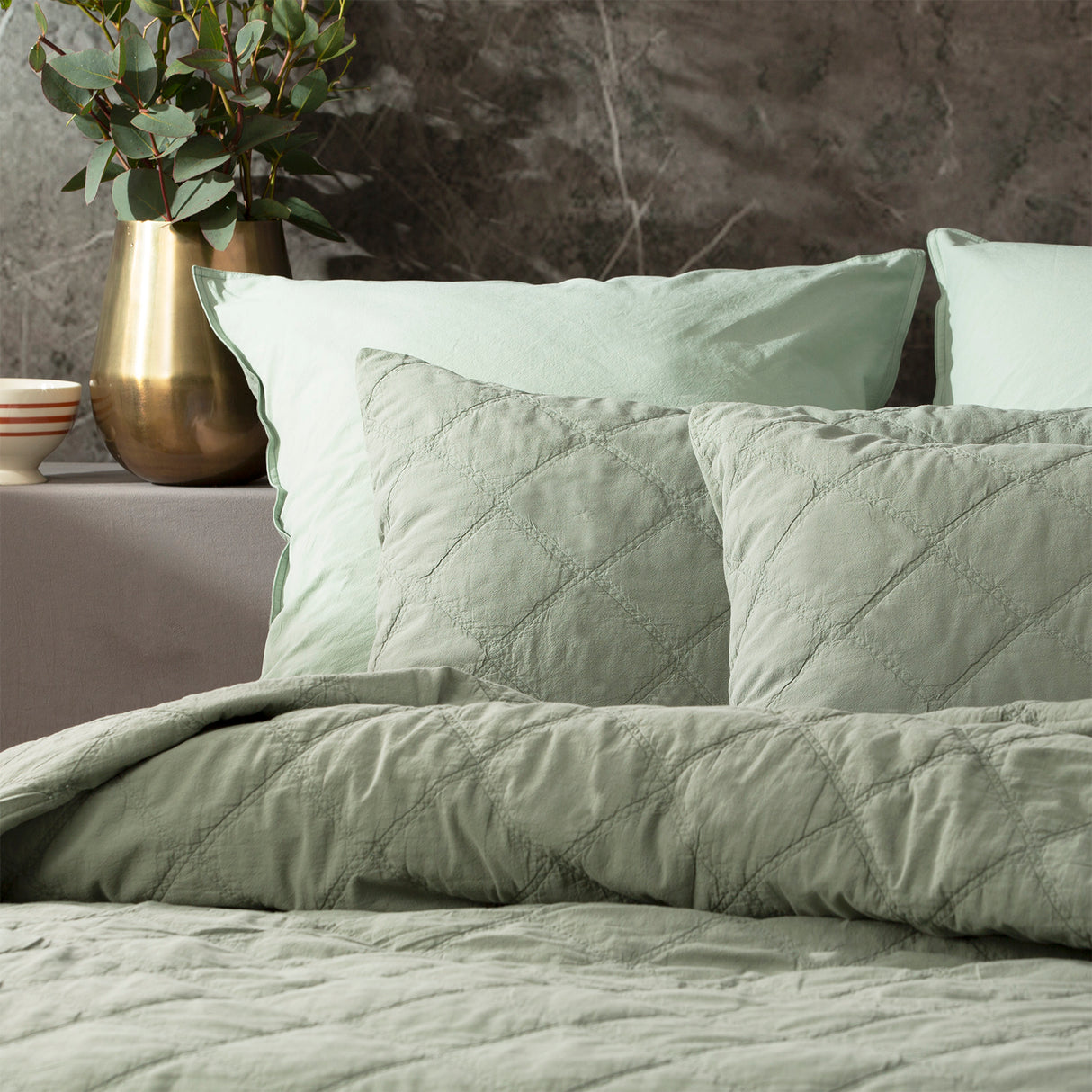 Attwood Vintage Stone Washed Cotton Quilted Coverlet set Queen/King Fern