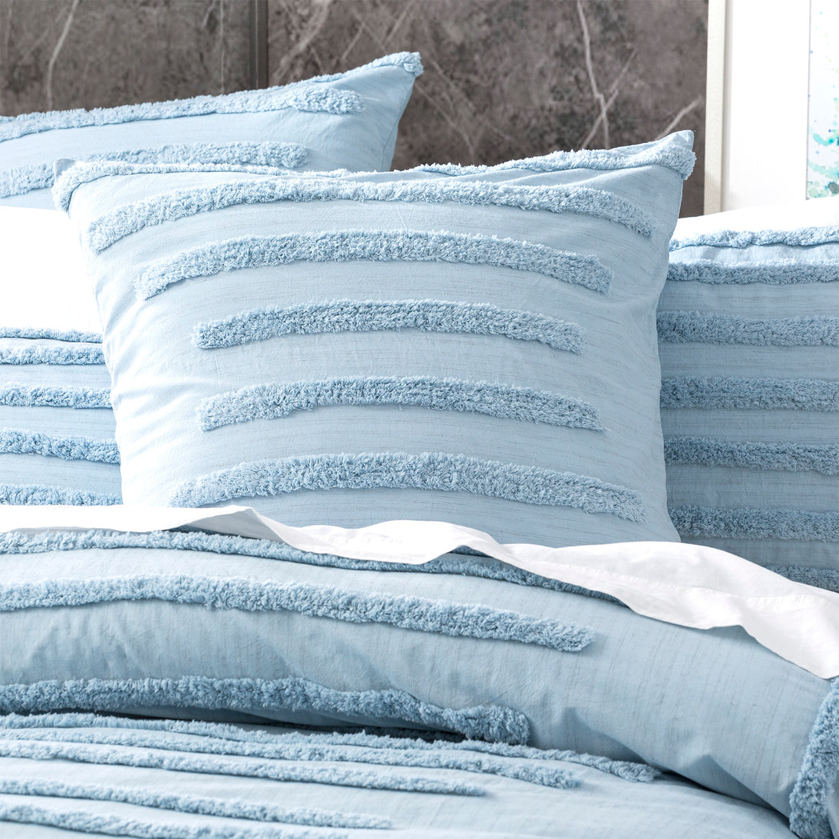 Classic Cotton Vintage washed Tufted Quilt / Duvet Cover set King Blue