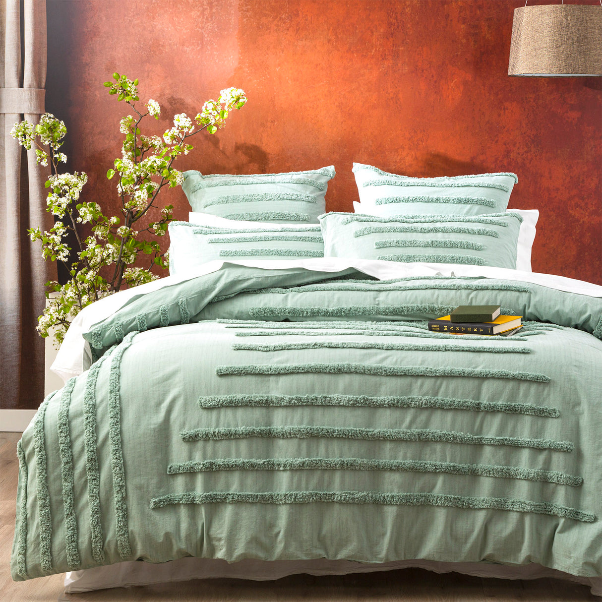 Classic Cotton Vintage washed Tufted Quilt / Duvet Cover set Queen Sage