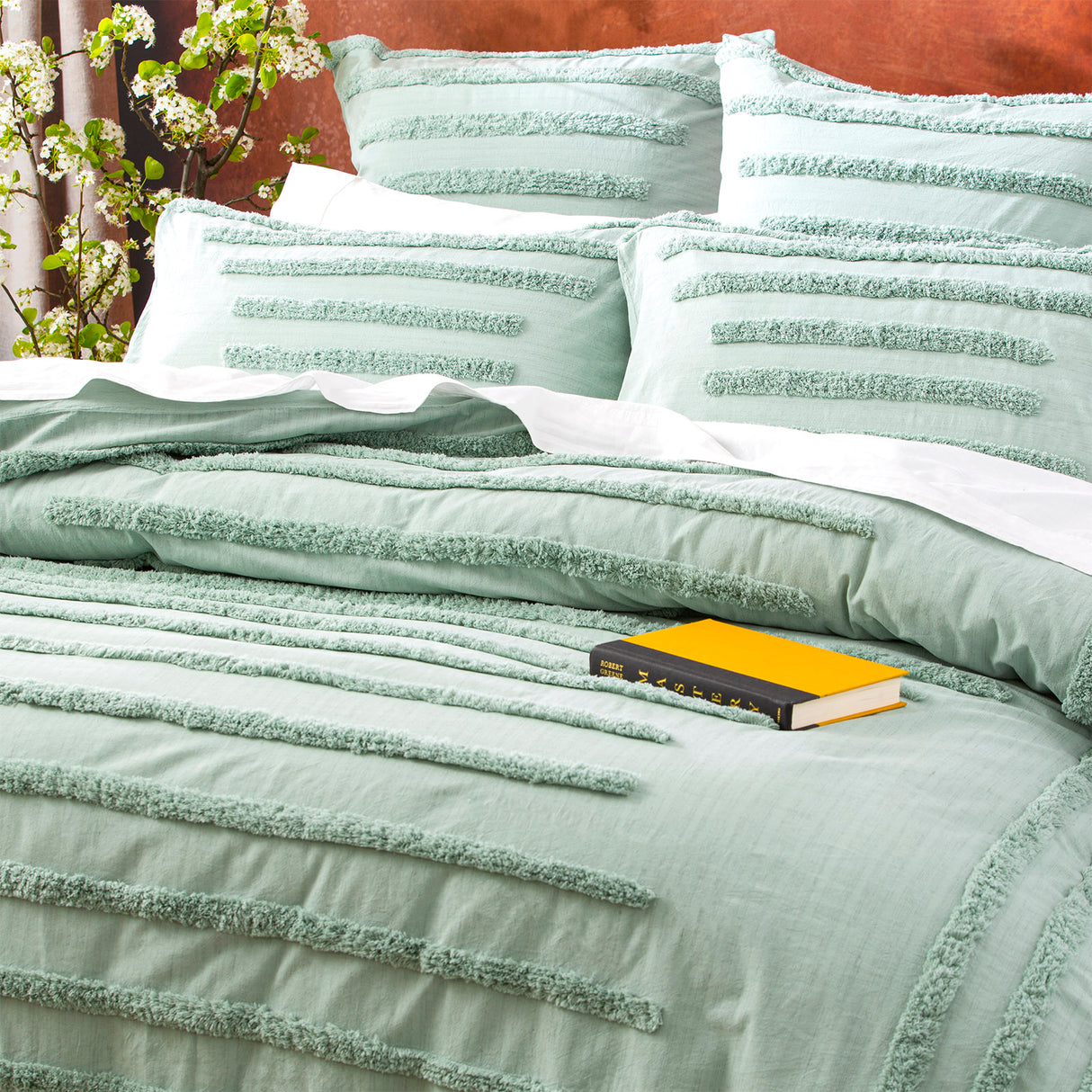Classic Cotton Vintage washed Tufted Quilt / Duvet Cover set King Sage