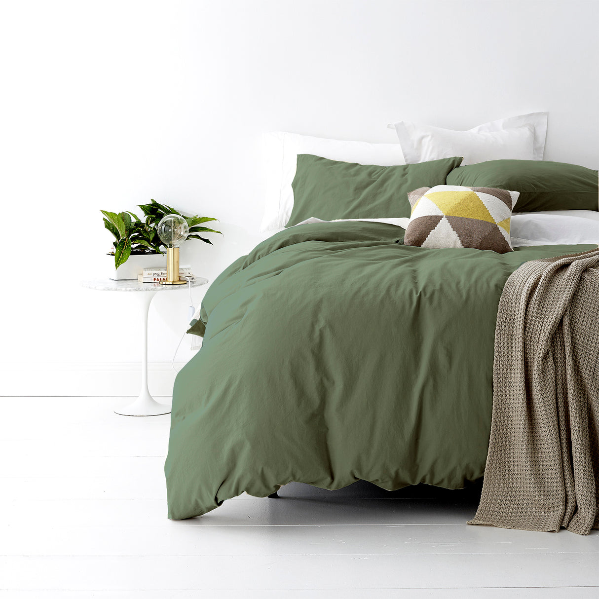 Park Avenue European Vintage Washed Cotton Quilt / Duvet Cover Set Double Fern