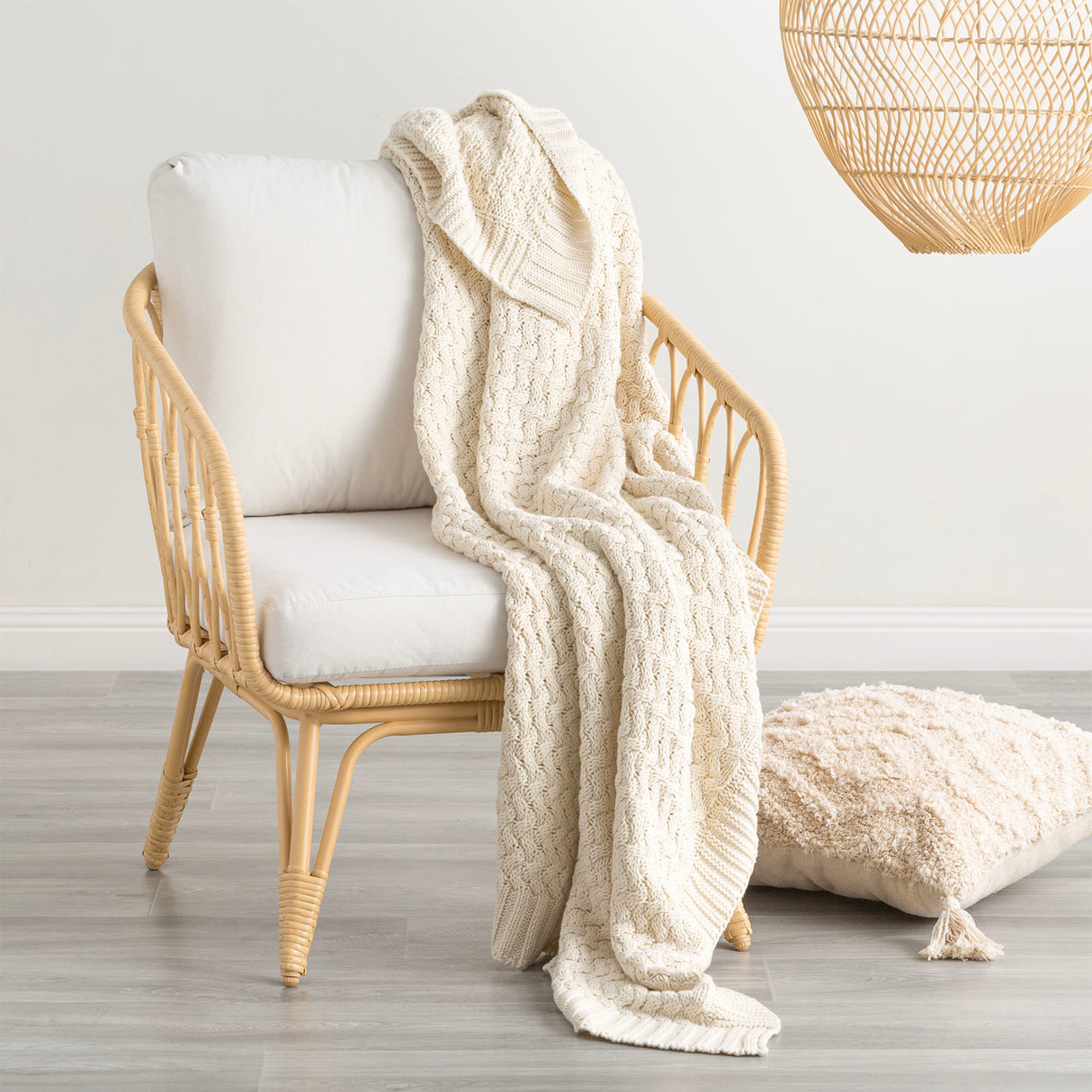 Renee Taylor Lenni 100% Cotton Knitted Throw 130 x 170cms Vapour