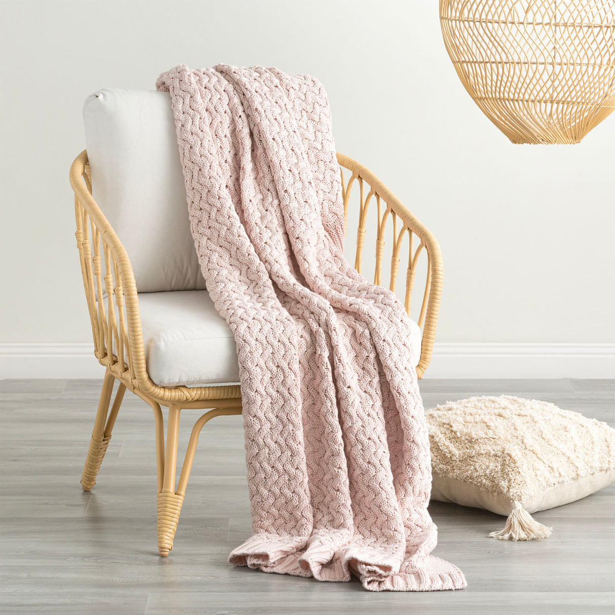 Renee Taylor Lenni 100% Cotton Knitted Throw 130 x 170cms Primrose