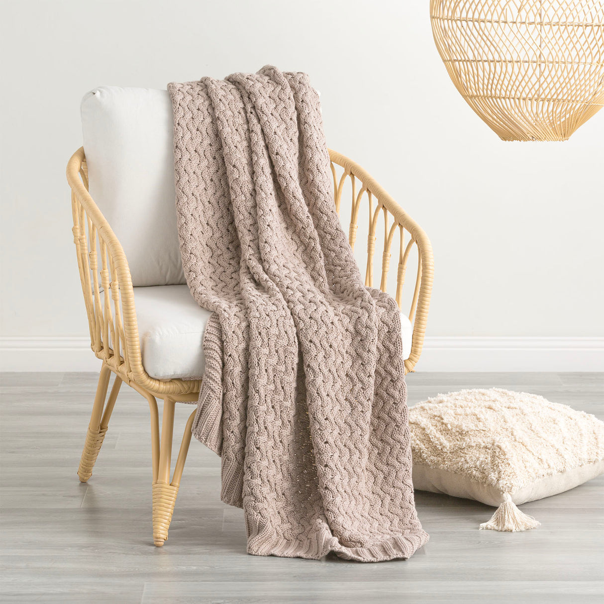 Renee Taylor Lenni 100% Cotton Knitted Throw 130 x 170cms Camel