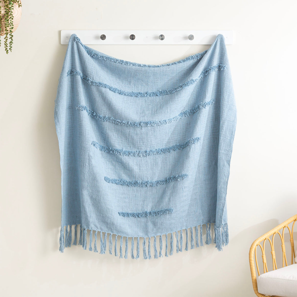 Renee Taylor Cambridge Cotton Slub Tufted Throw Aqua