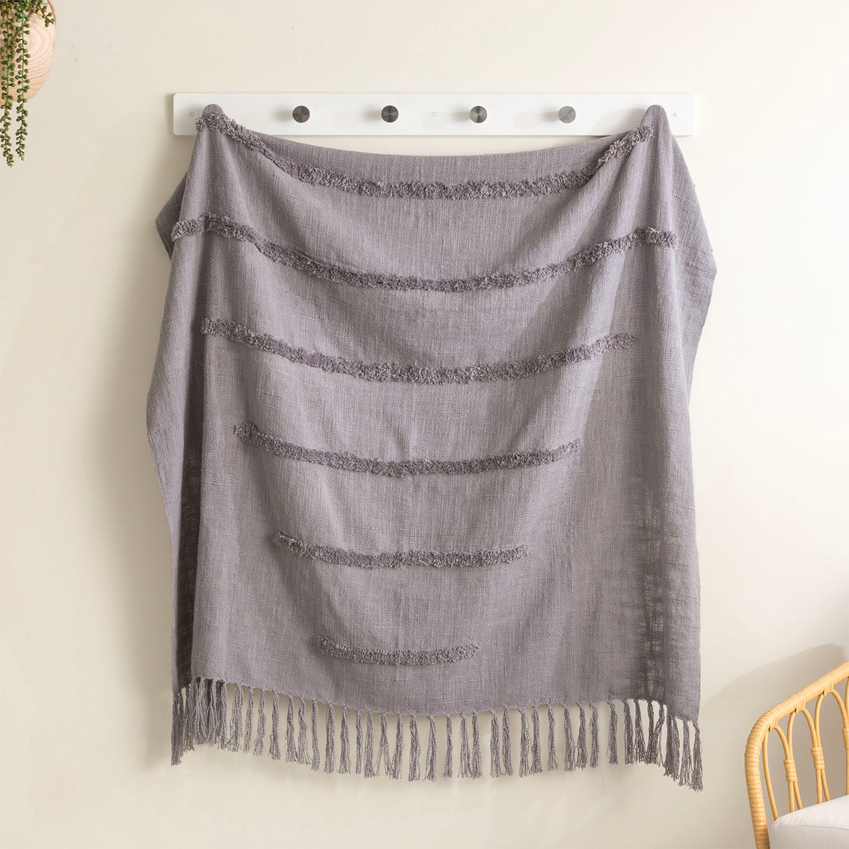 Renee Taylor Cambridge Cotton Slub Tufted Throw Moonlike