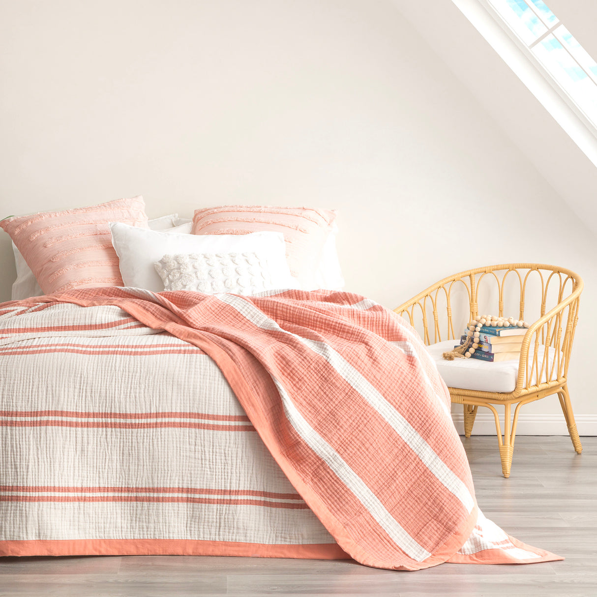 Renee Taylor Brighton Washed Cotton Yarn Dyed Textured Blanket Queen/King Mystic