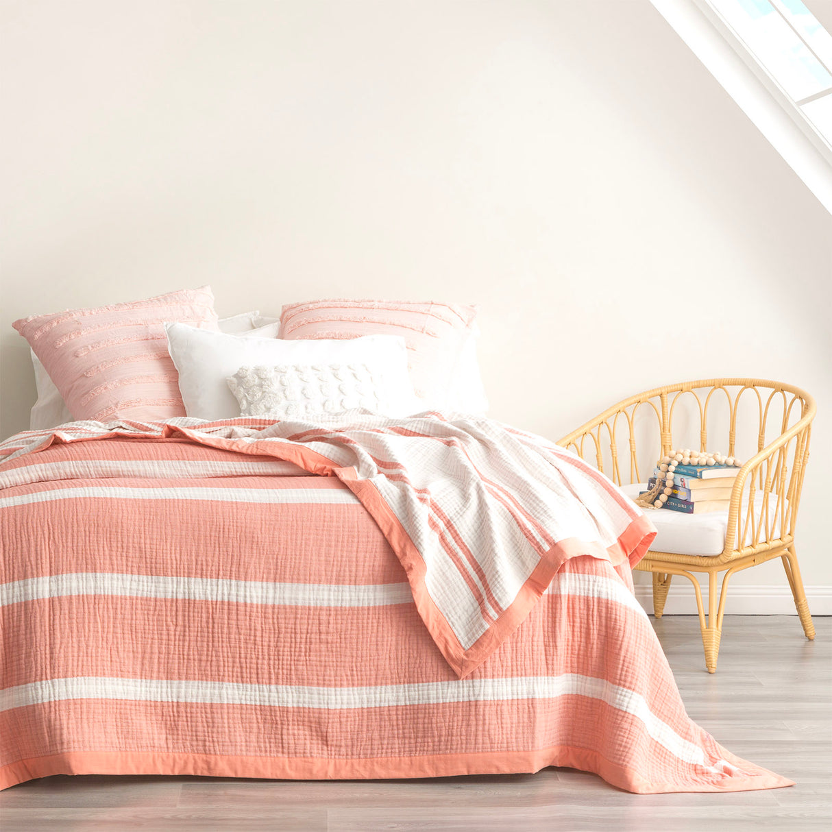 Renee Taylor Brighton Washed Cotton Yarn Dyed Textured Blanket Queen/King Mystic