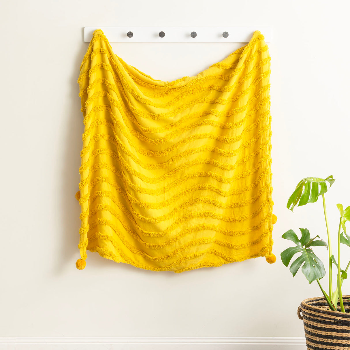 Wave Cotton Chenille Vintage Washed Tufted Throw 130 x 200cms Mustard
