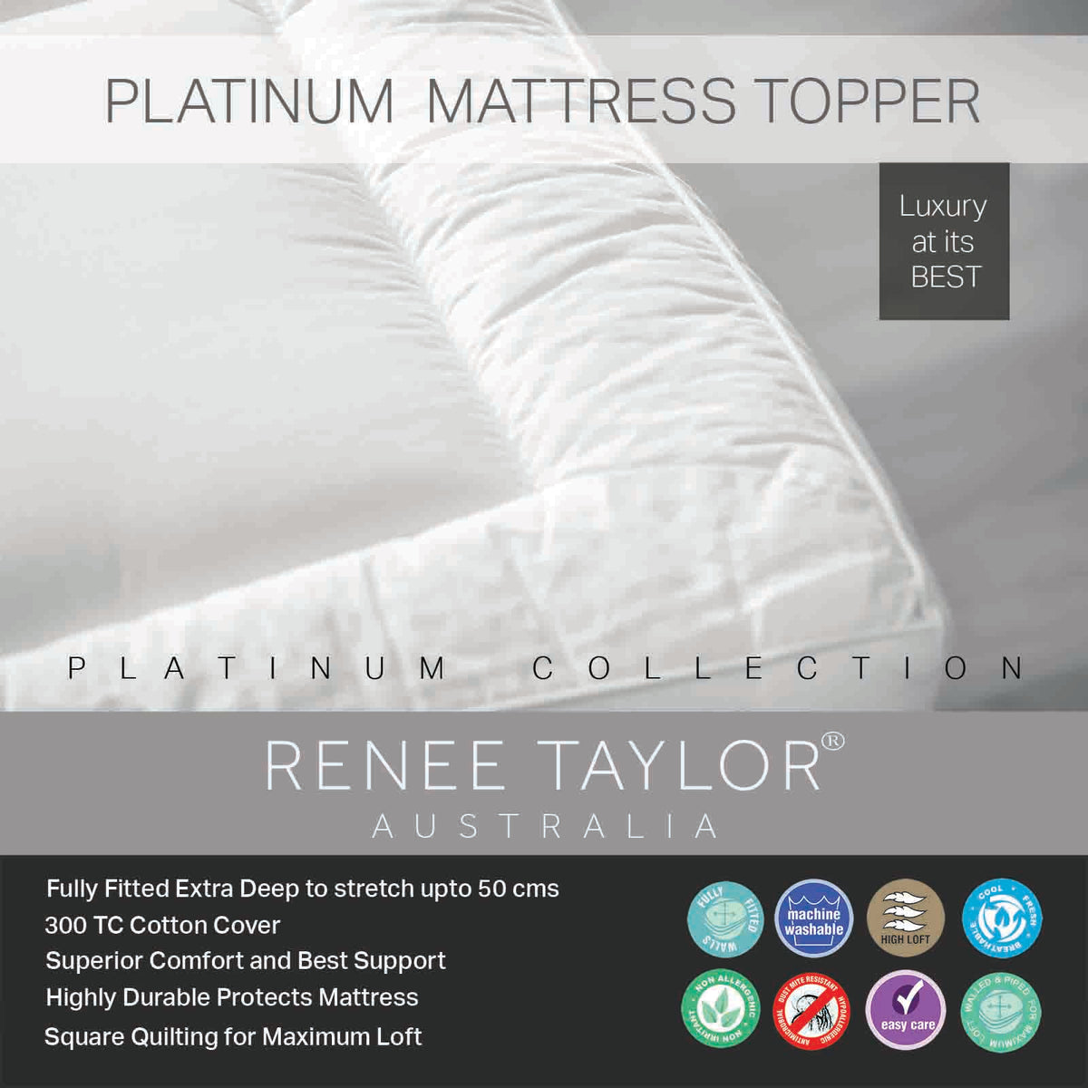 Renee Taylor Platinum 1500 GSM High Loft Fully Fitted Mattress Topper King