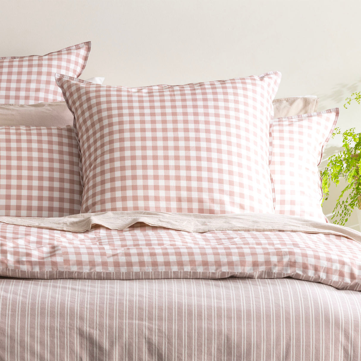 Alison Yarn Dyed Cotton Reversible Quilt / Duvet cover Set Double Clay