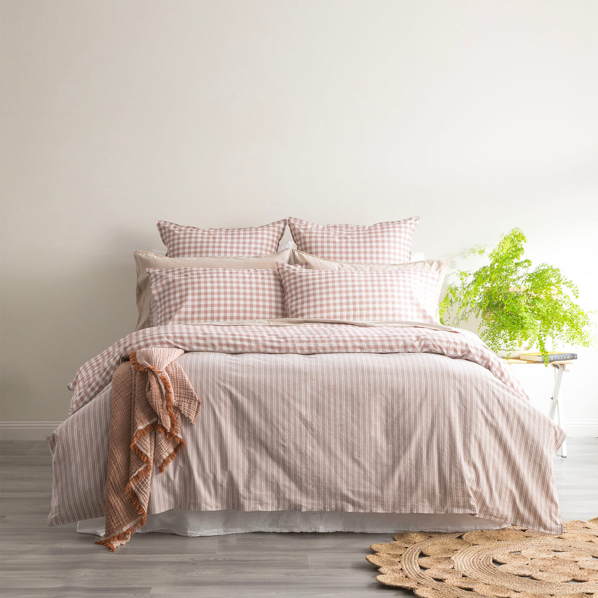 Alison Yarn Dyed Cotton Reversible Quilt / Duvet cover Set Double Clay