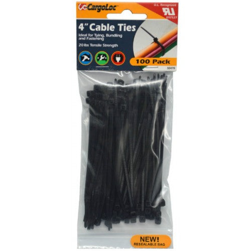 Cargoloc Cable Ties 4" Black 100pce18lbs #32478