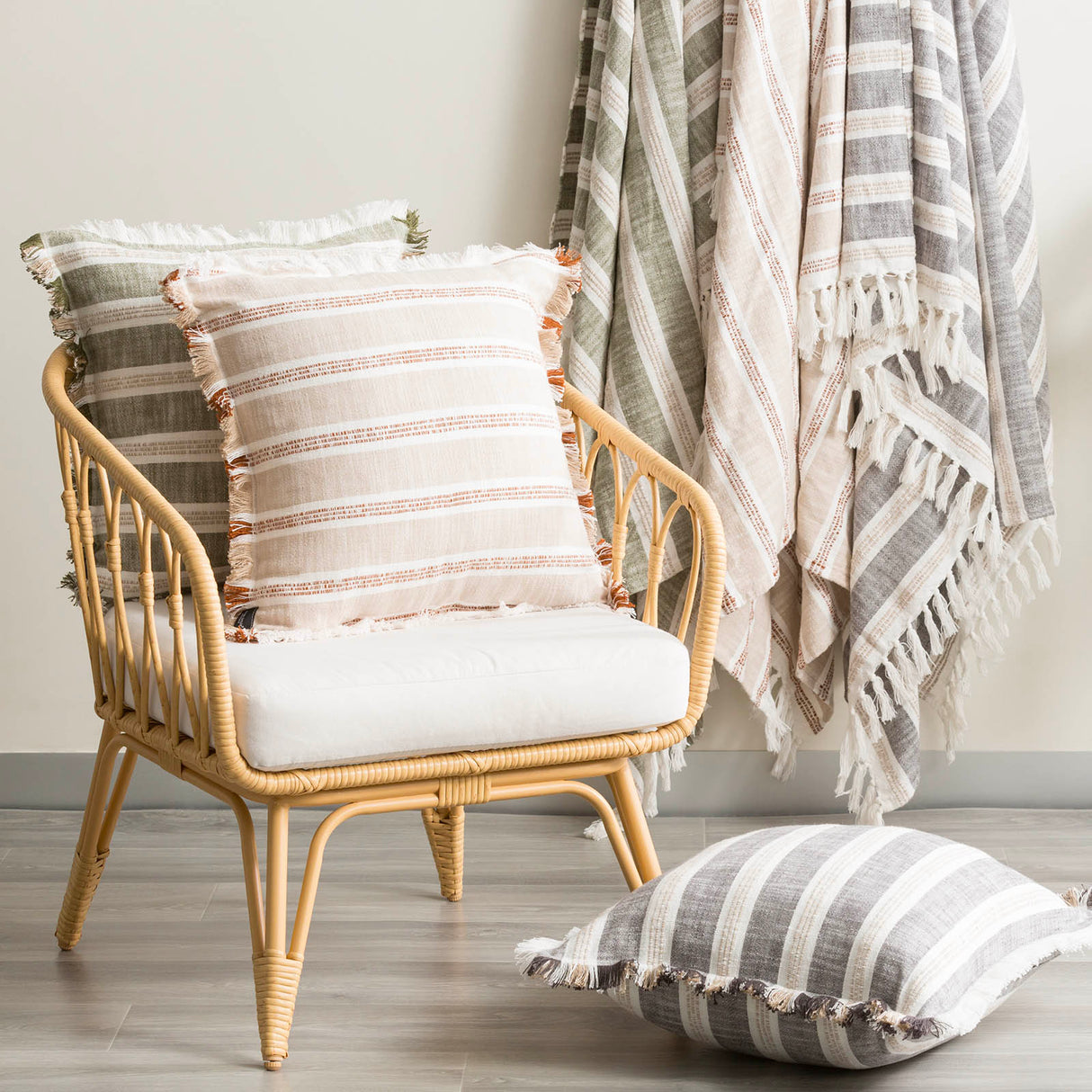 Capri Stripe Cushion Twin Pack 50 x 50cms Feather Fill - Juniper