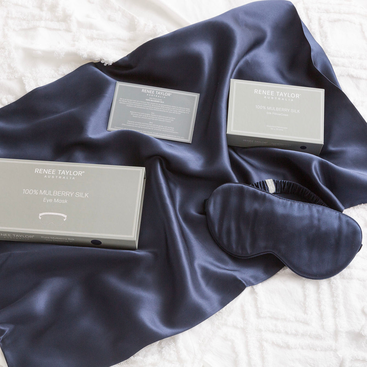 Renee Taylor 100% Mulberry Silk Eye Mask Navy