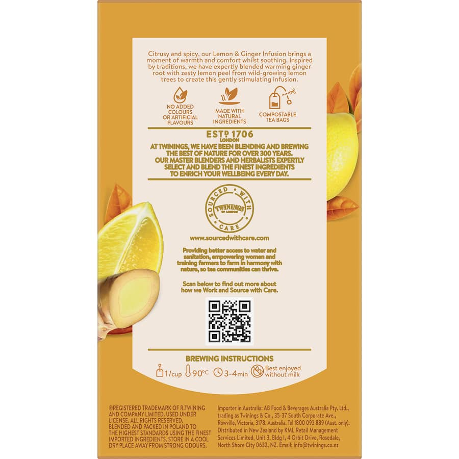 Twinings Tea Herbal Tea Lemon & Ginger 60g Bags 40pack