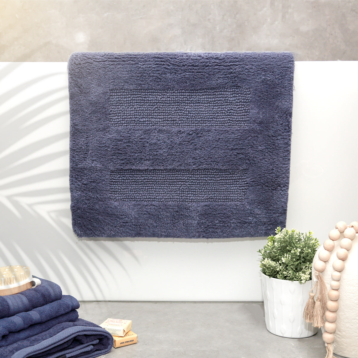 Renee Taylor Retreat Cotton Reversible Bath Mat 50 x 80cms Blue