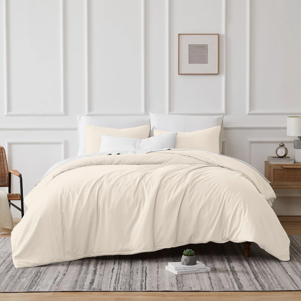 700 TC Tencel Lyocell Fibre & Cotton Quilt / Duvet Cover Set Super King Ivory